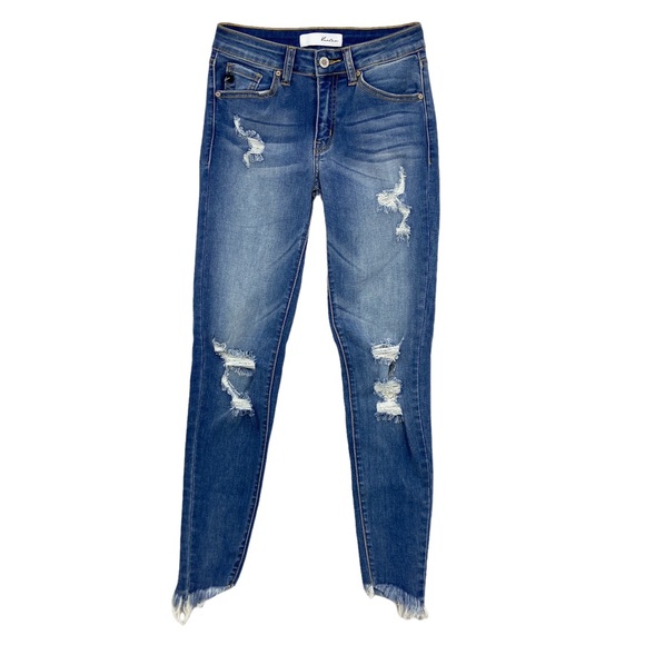 KANCAN Jeans Mid Rise Skinny Leg Denim Stretch, Distressed - Picture 1 of 6